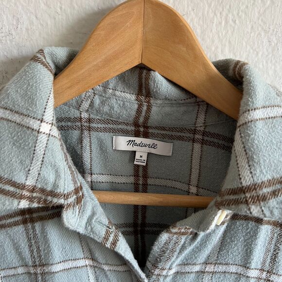 MADEWELL Flannel Frosted Sage Long Sleeve Boxy Shirt Womens Medium - Picture 4 of 7